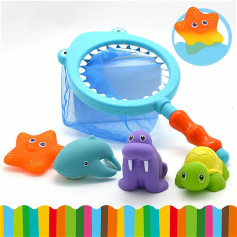 4pcs Bath Little Animals Floating Water Toys w// Fishing Net Children Toy 8C