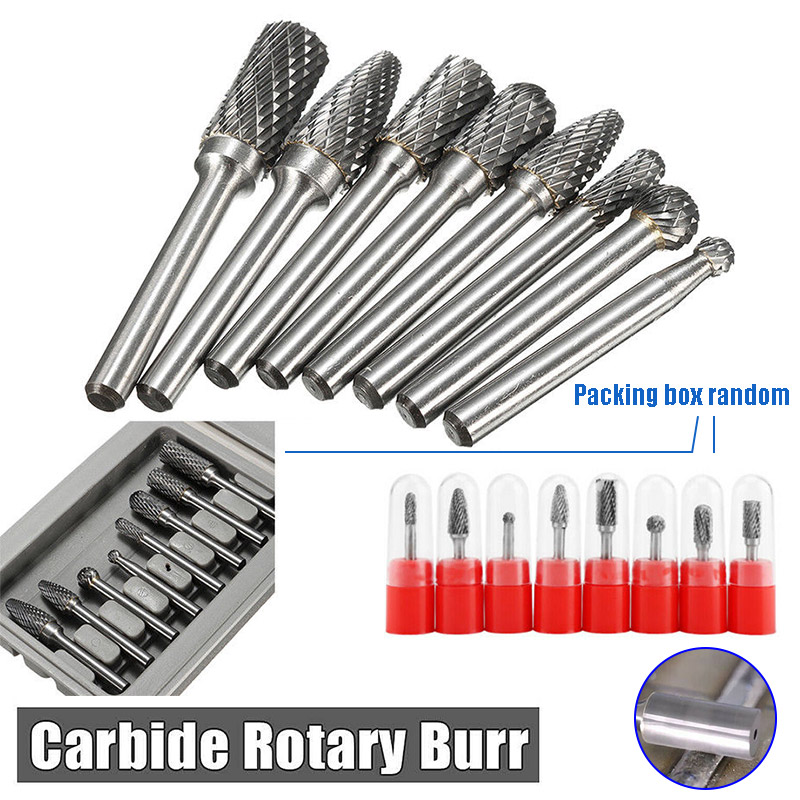 8x 1//4/'/' Shank Double Cut Carbide Rotary Burr Bur Die Grinders Carving Bit SetDS