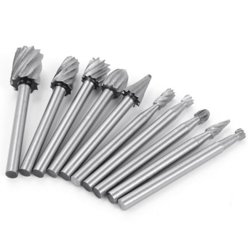 10-Piece HSS Wood Carving & Routing Bit Set For Dremel & Rotary Tools - Shank Drill Files