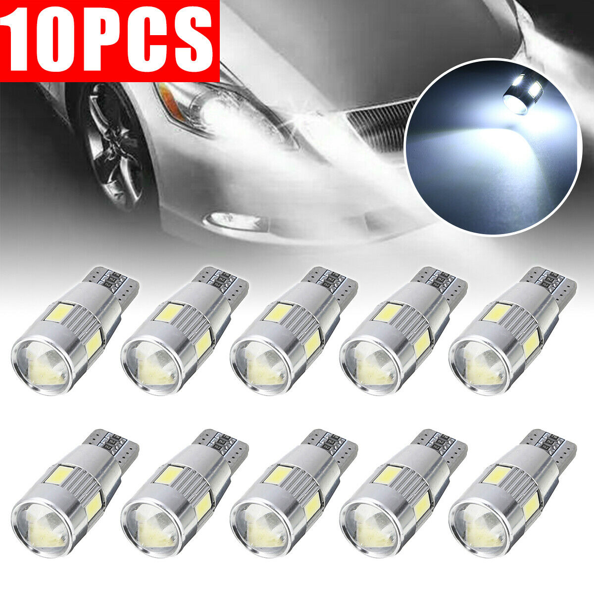 High Key 4x T10 501 Car Bulbs Led Error Free Canbus SMD Cob White Ice Blue W5W Side Light Replacement for Car Interior Dome Map Door Dashboard Trunk Courtesy License Plate Light 4x, Ice Blue