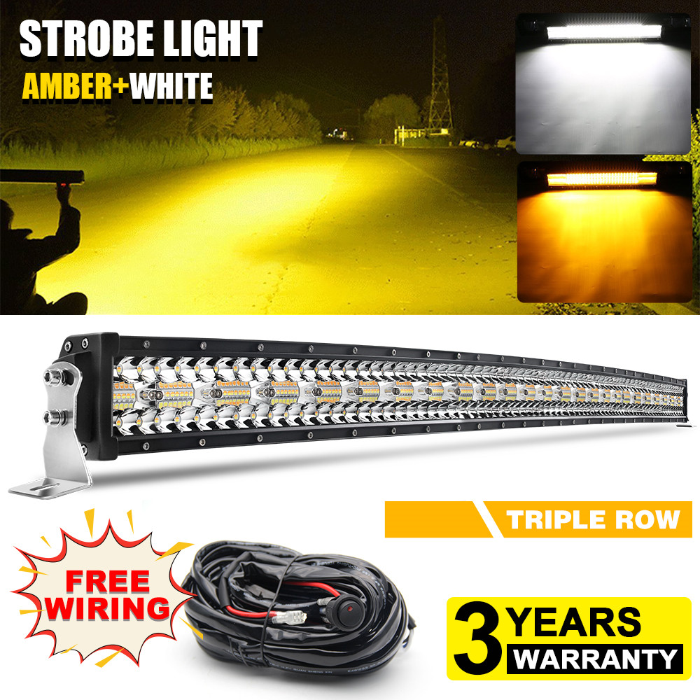 50" 2800W Curved Tri-Row LED Light Bar Spot Flood Amber&White Strobe