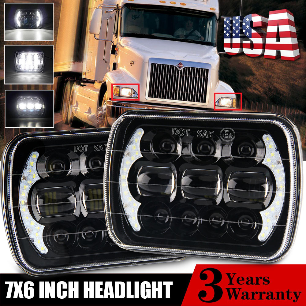 Pair 7x6 LED Headlights For International IHC Headlight Assembly 9200
