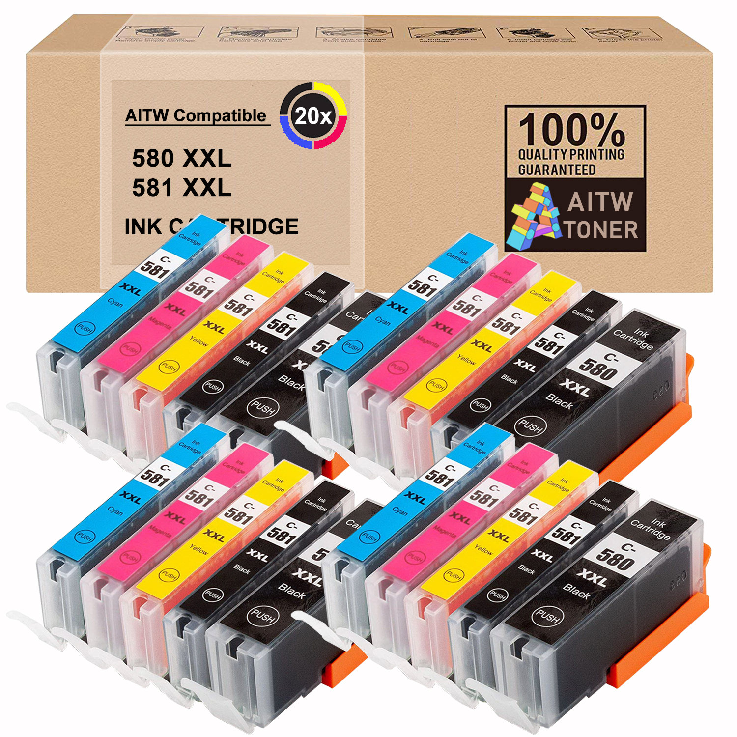 Pack de 6 cartouches d'encre compatibles PGI580 CLI581 XXL pour imprimante  CANON Pixma TS6350