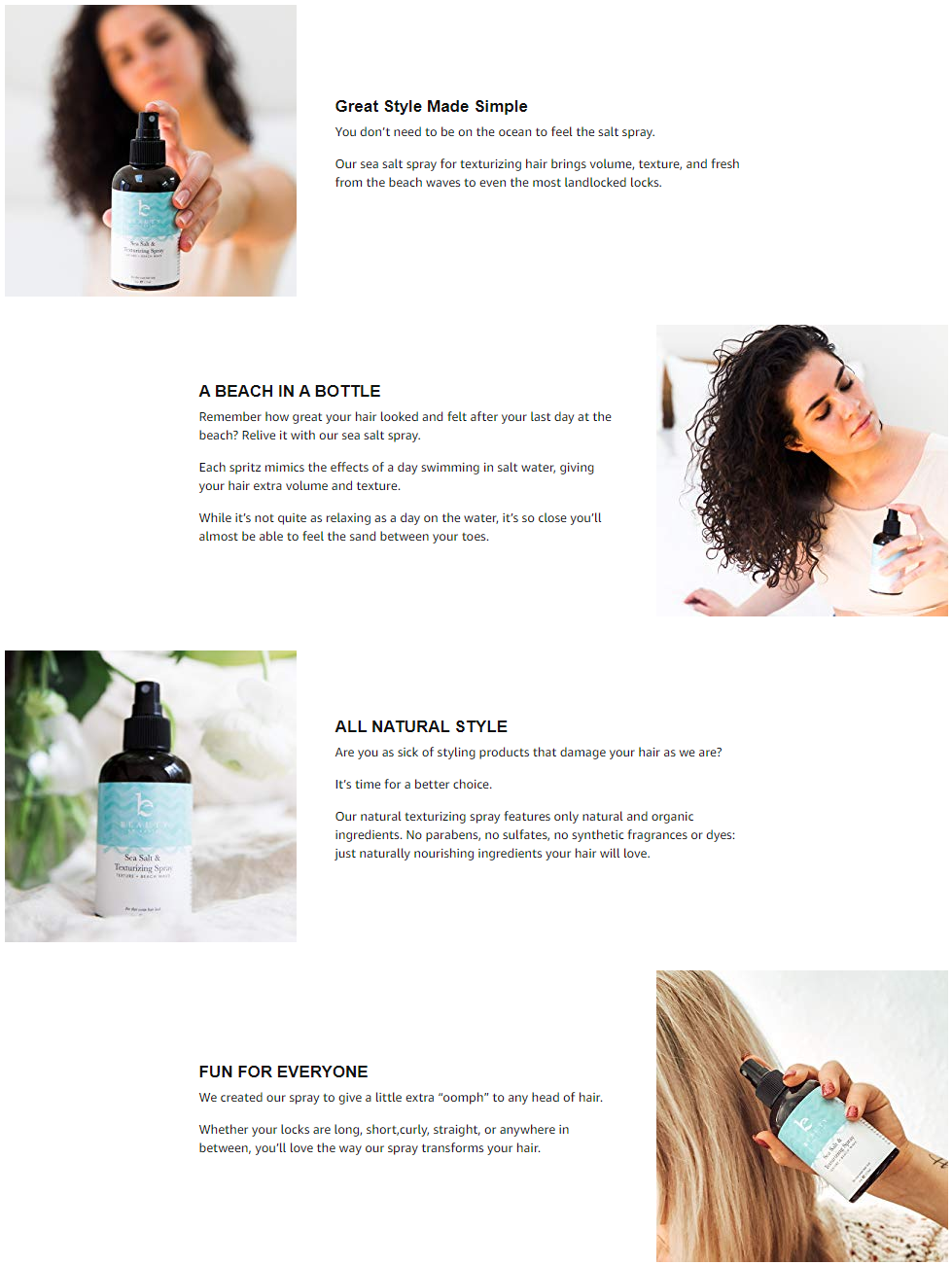 Beauty By Earth Sea Salt Spray For Hair Texturizing Spray Hair