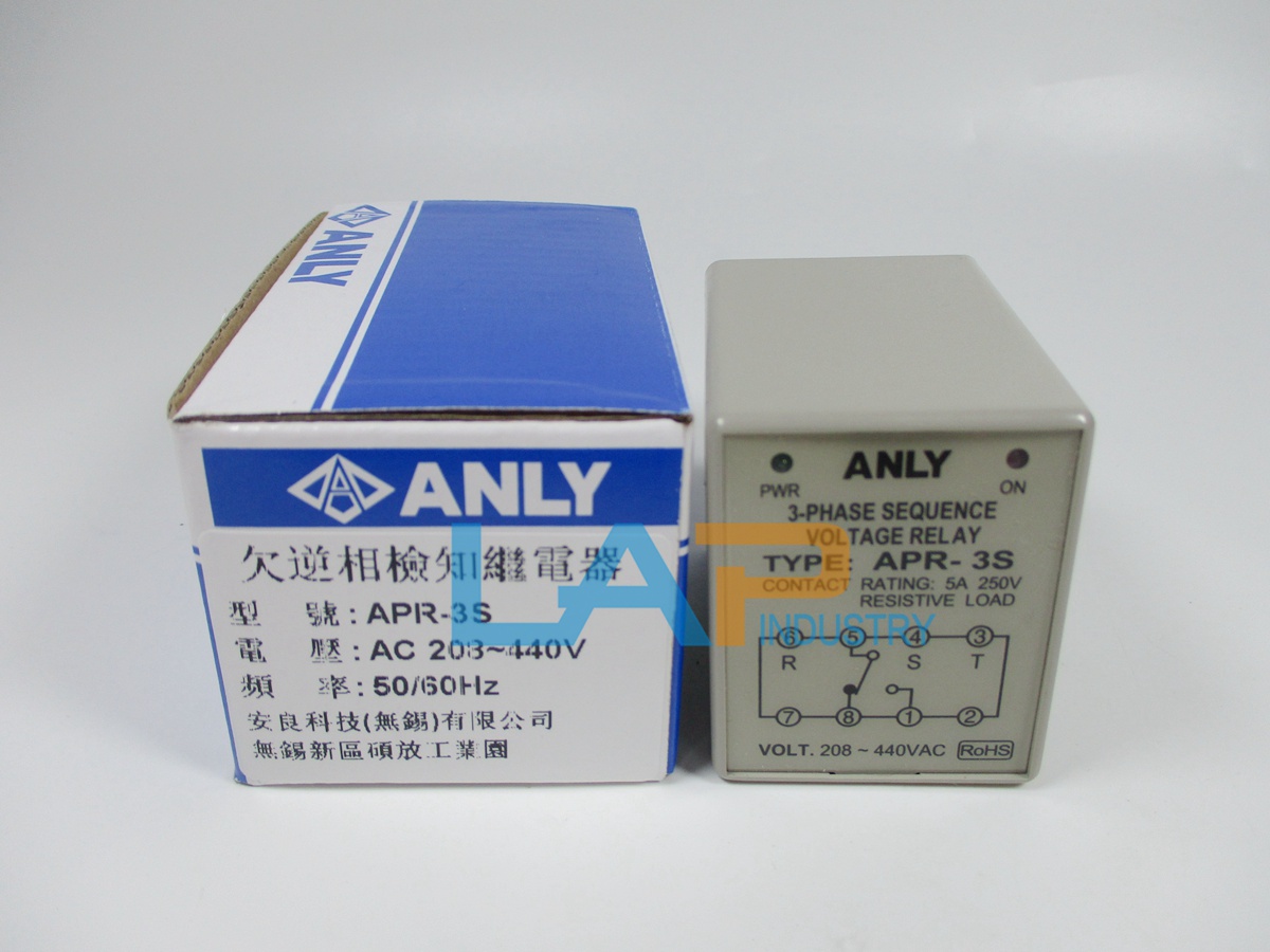 New In Box ANLY 3-Phase Sequency Voltage Relay APR-3S 208~440VAC