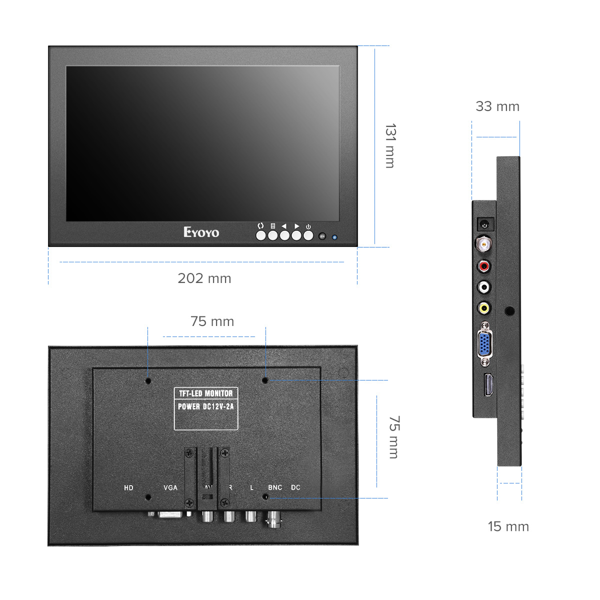 Eyoyo 8 inch Small HDMI LCD Monitor, Portable 1280x720 16:9 IPS Metal Housing Screen Support HDMI/VGA/AV/BNC Input