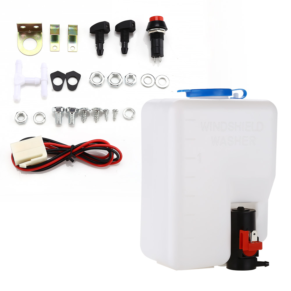 Universal Windshield Washer Tank Pump Bottle Kit Set Fluid Reservoir