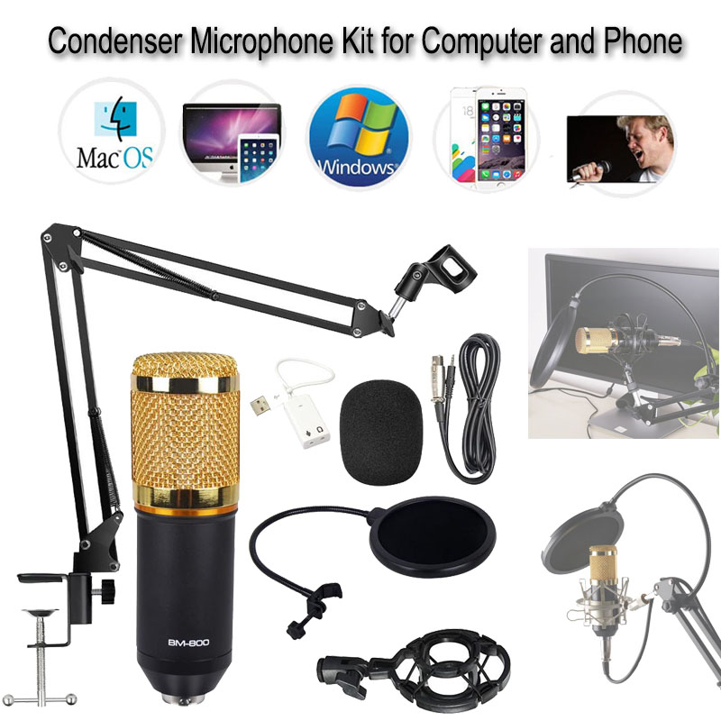 BM800 Wired USB Studio Condenser Microphone Tool Kit For Computer