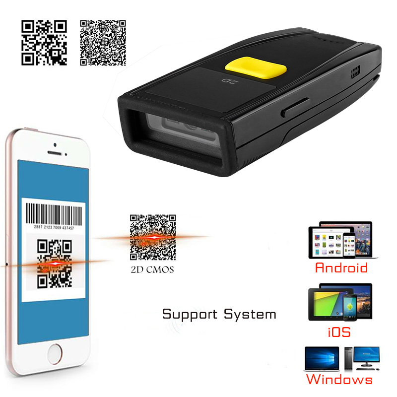 Wireless Bluetooth 2D QR Barcode Scanner Bar Code Reader With Screen