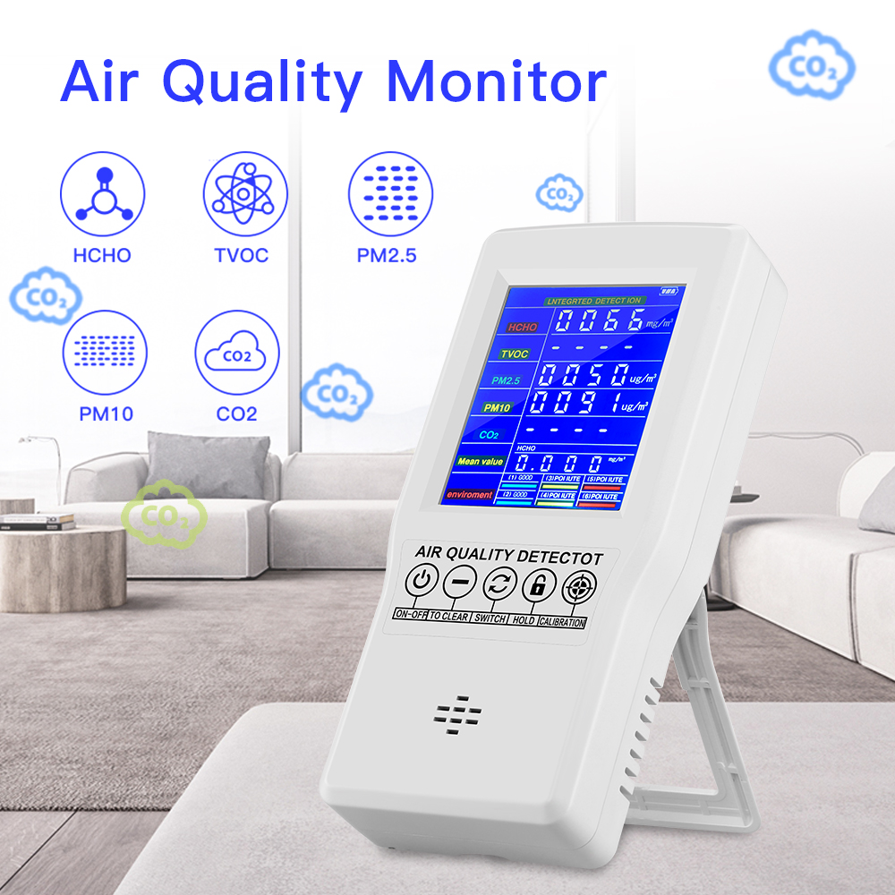 NY Air Quality Monitor PM2.5 PM10 Formaldehyde HCHO TVOC Digital Detector 8In1 