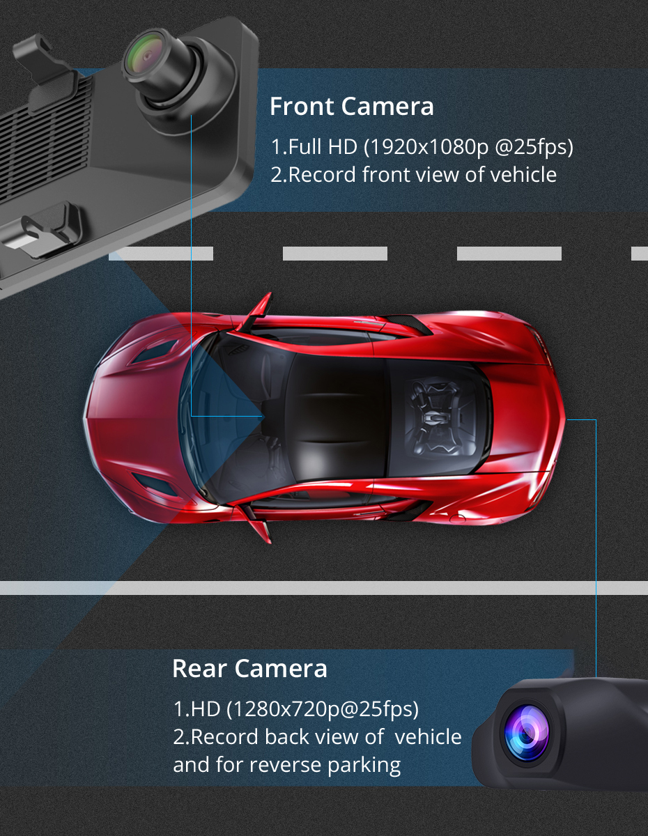 1080P 12 Zoll 4G Android 8.1 WIFI Auto GPS Rückspiegel Dashcam