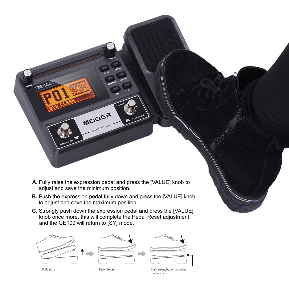 GE100 LCD Display Multi-Effects Guitar Effects Pedal Tap Tempo Tuning