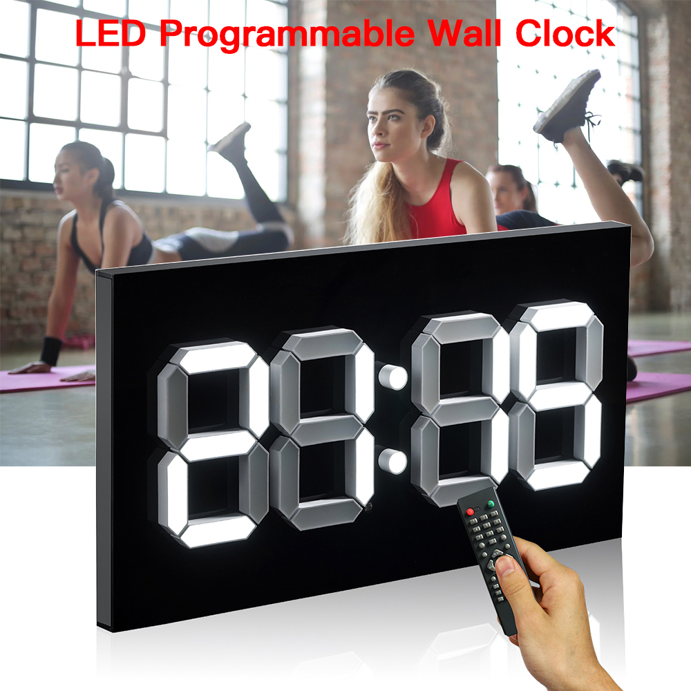 LED Programmable Crossfit Wall Clock Stopwatch Interval Timer Remote Gym Fitness 