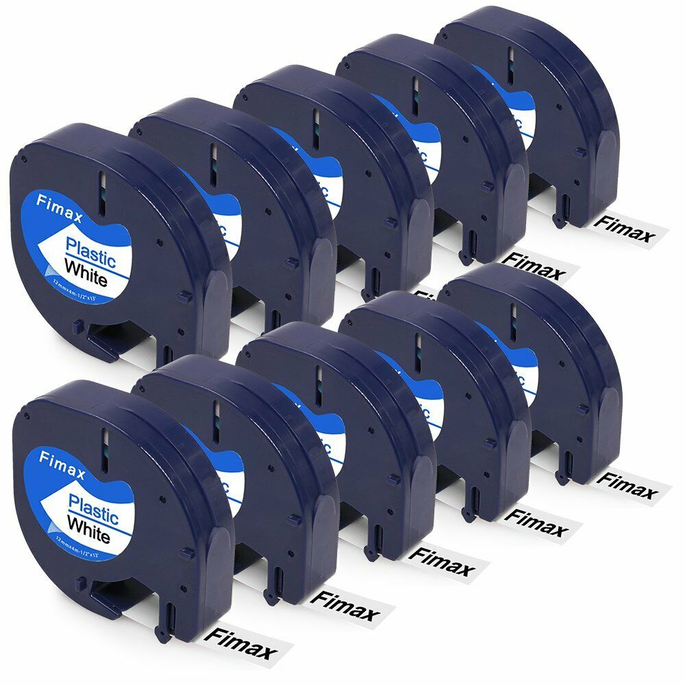 10x komp.91221 DYMO LetraTag LT-100H XR 12mm schwarz auf weiß Plastic Label Tape