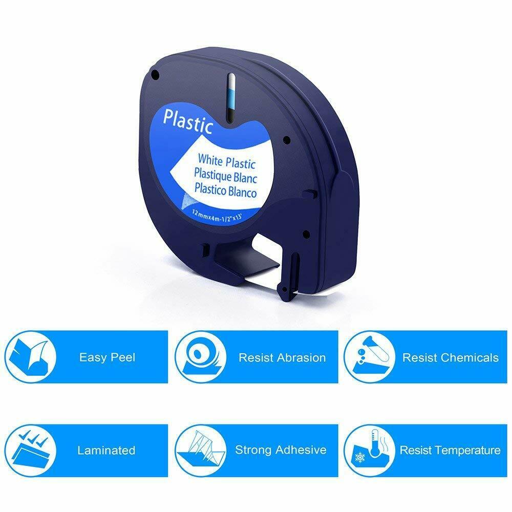 10PK Plastic Label for DYMO Letra Tag LT91331 LT 91331 Black on White 1//2/"