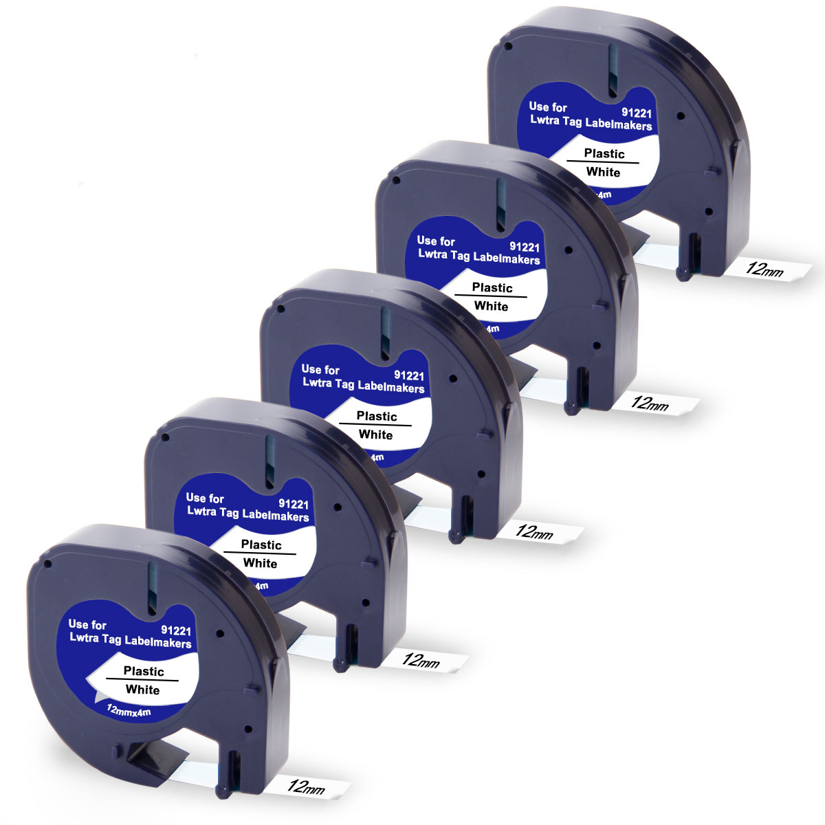 10x komp.91221 DYMO LetraTag LT-100H XR 12mm schwarz auf weiß Plastic Label Tape