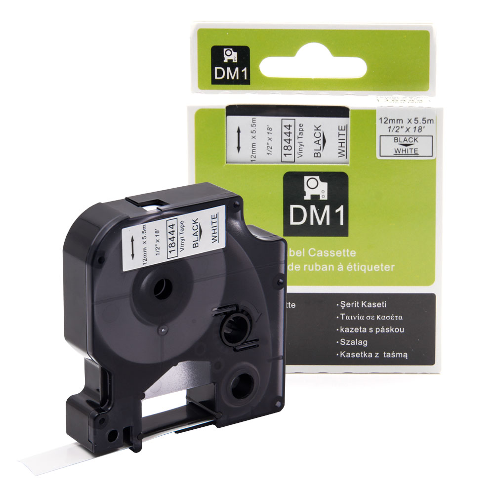 5PK Black on White Vinyl Label Cartridge 18444 for Dymo LabelManager 1//2/"x18ft