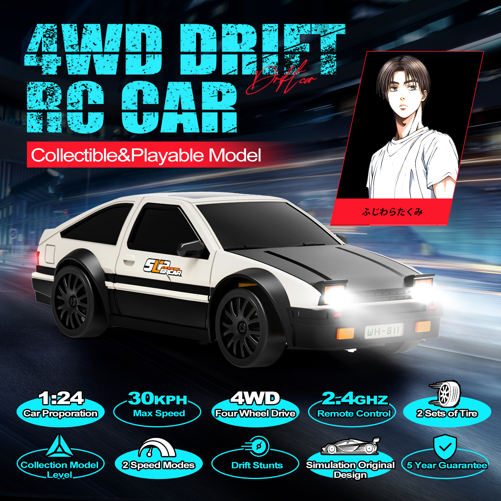 RC Drift Car AE86 Mini Racing Car Toy 1/24 4WD Remote Control High
