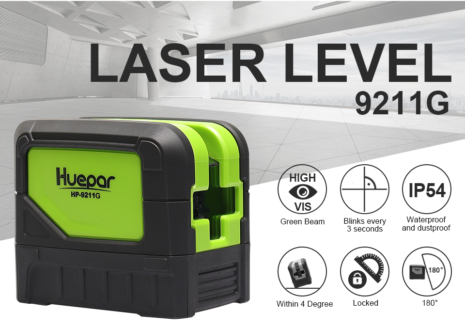 Cross Line Niveau laser avec 2 points Vertical Horizontal Self Leveling huepar 9211