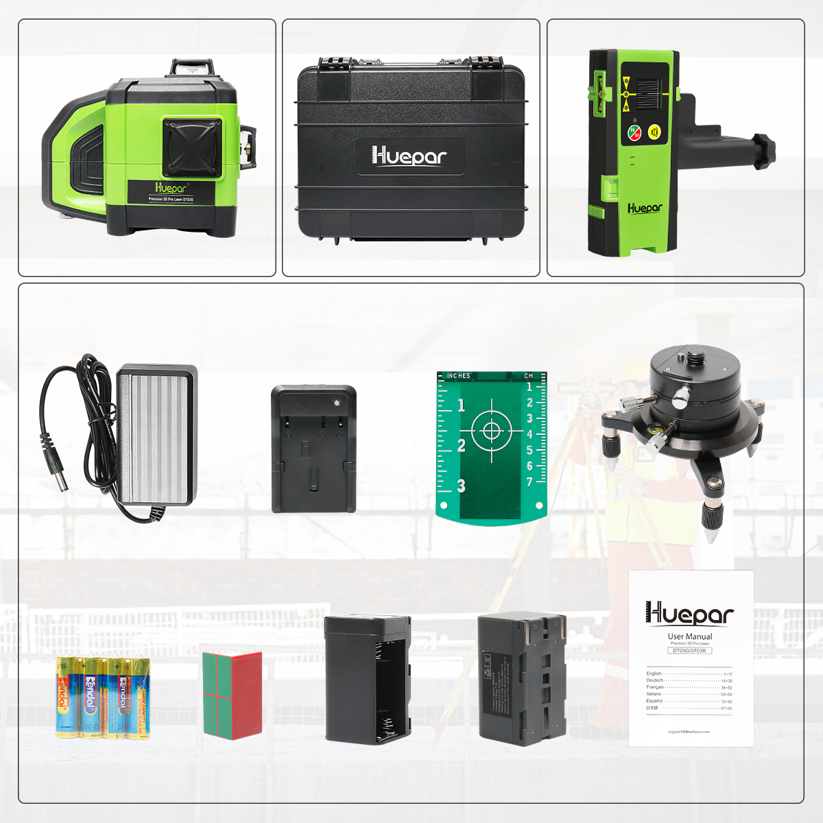 Niveau Laser Huepar 3D 3x360° : Auto-nivelant, Faisceau Vert, IP54