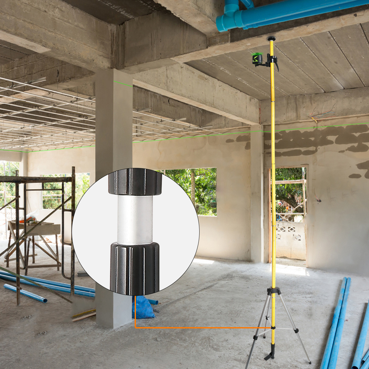 Huepar 3.7m Adjustable Telescoping Pole For Rotary Line Lasers level eBay