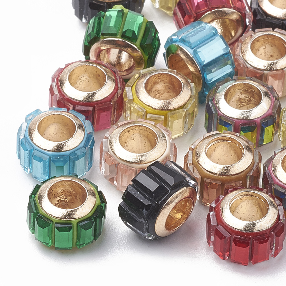 thumbnail image 2 of 100pcs European Resin Charm Beads – 10x6mm Faceted Spacers, Multicolor Glossy Finish 2 of 5