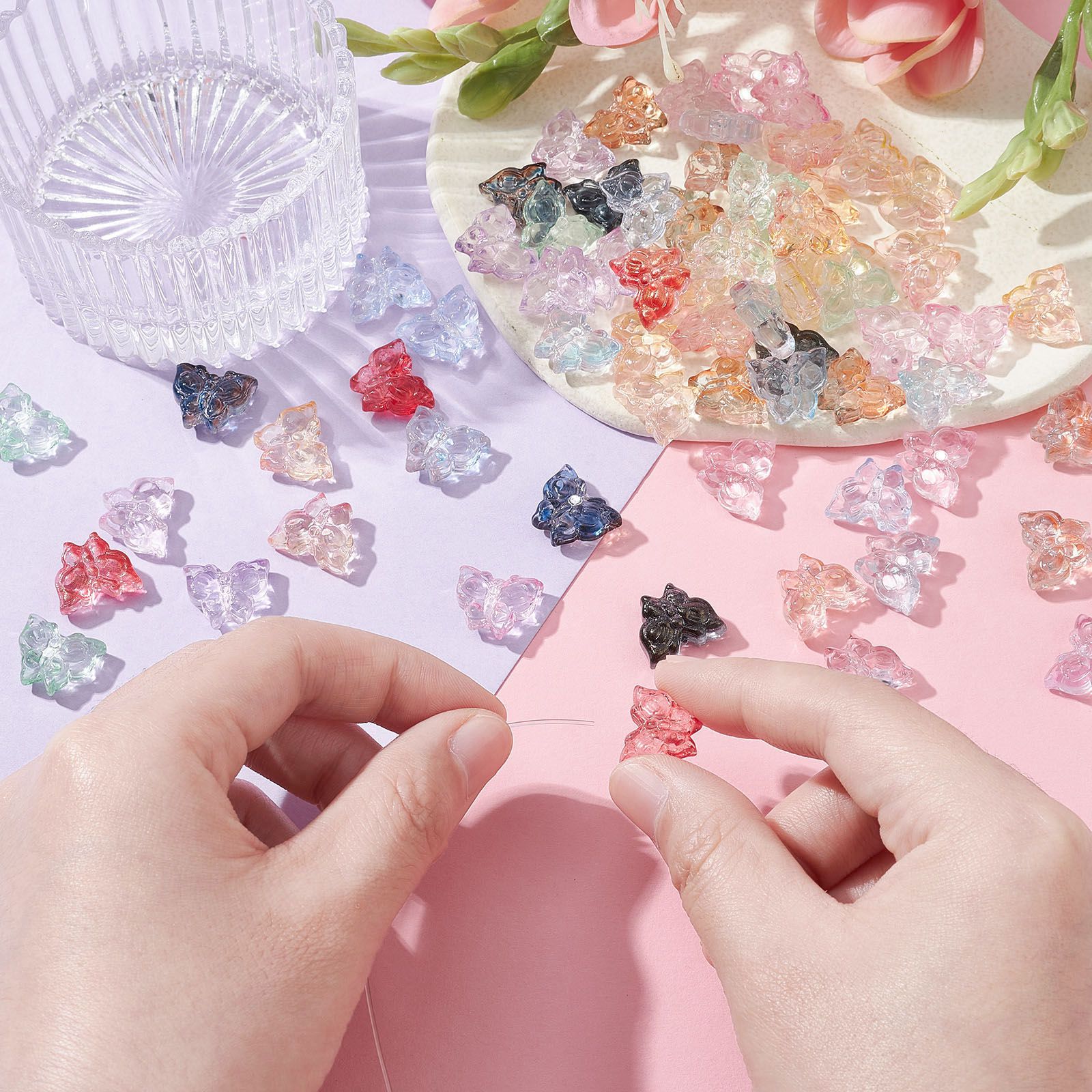 100x Multicolor Glass Crystal Butterfly Spacer Beads – Loose For DIY Craft Jewelry Making