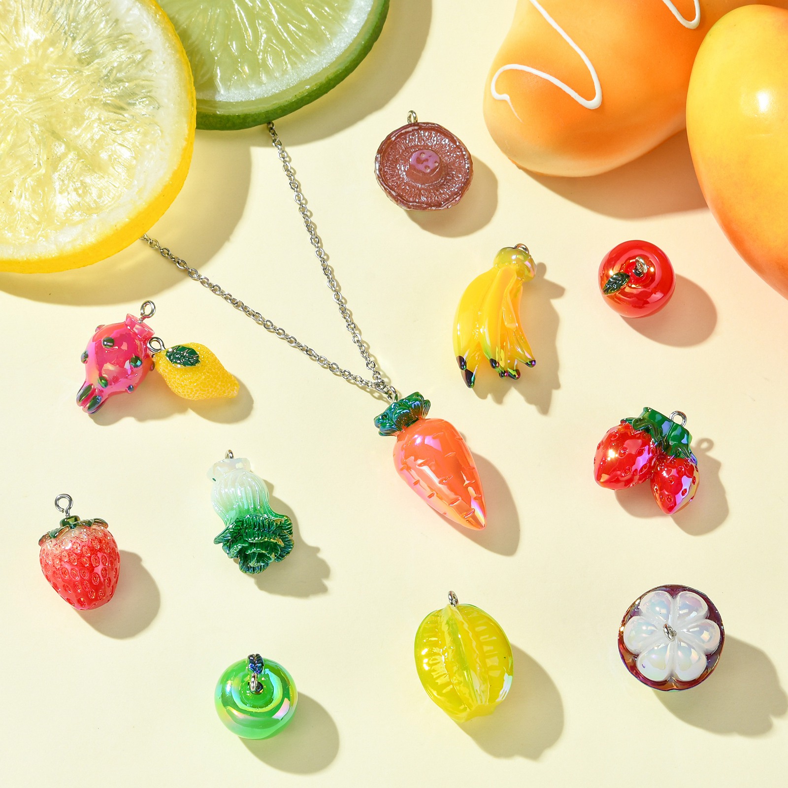 24pcs Vegetable Fruit Resin Charms Loop for Earrings Bracelets - Main Image