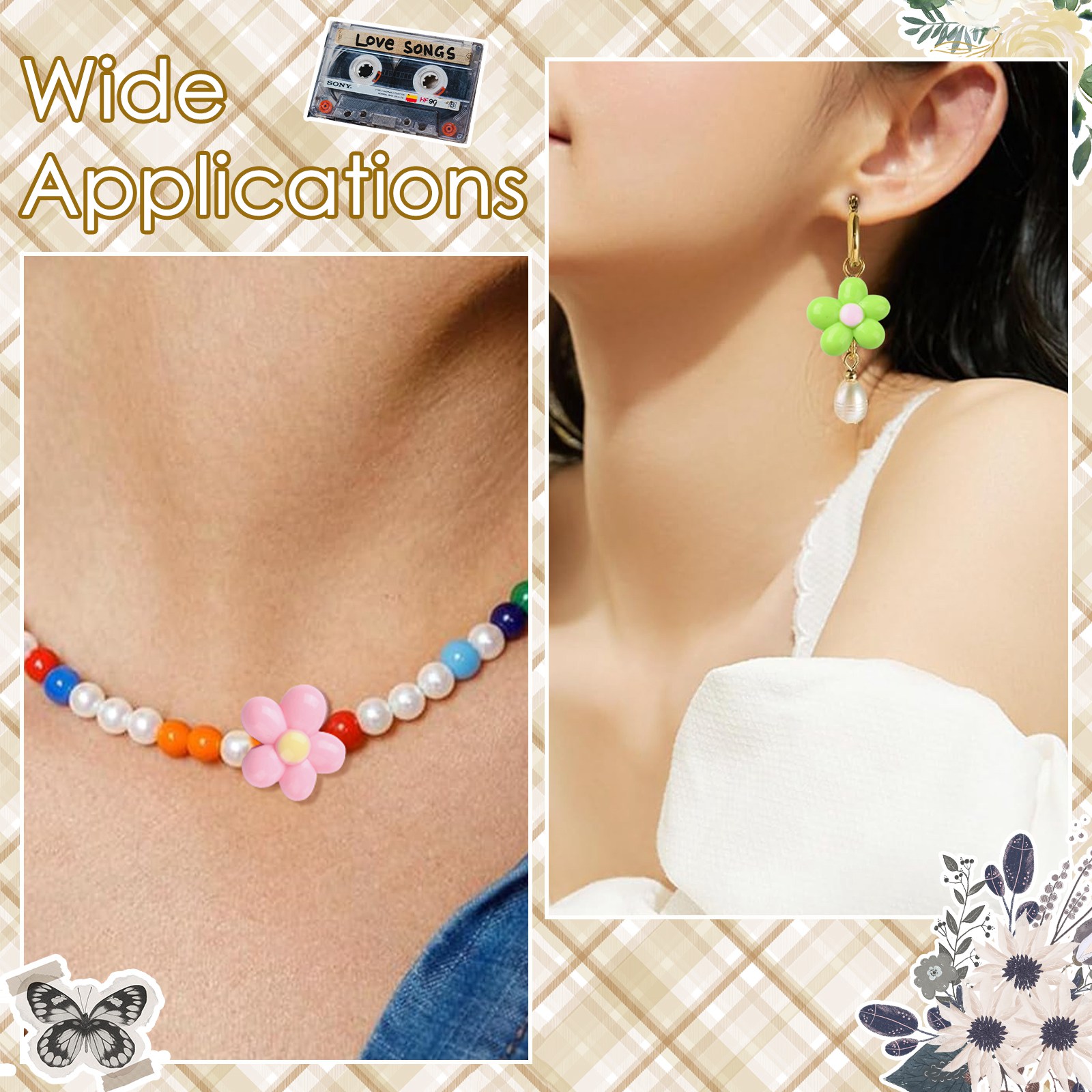 50 Pieces 8mm Floral Acrylic Beads - Clear Multi-Color For Necklace & Jewelry Making 2 thumbnail image