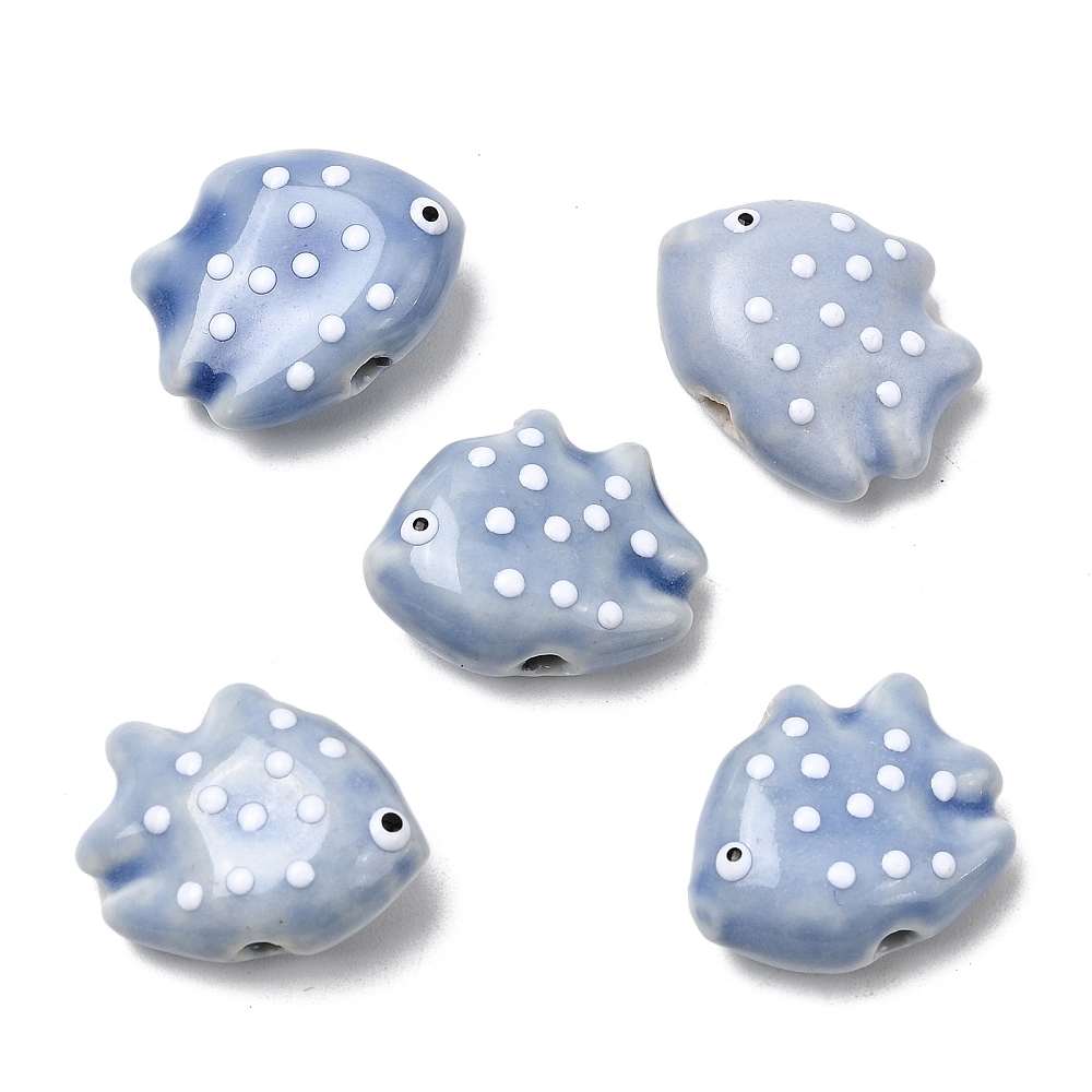 30pcs Blue Fish Porcelain Beads Polka Dot Spacer Beads for Bracelet Necklace DIY