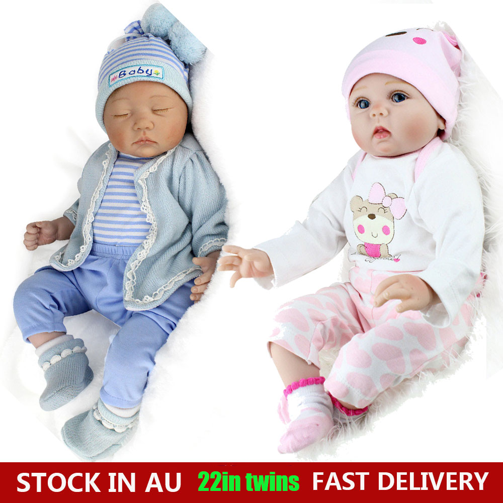 22/'/' Twins Lifelike Newborn Silicone Vinyl Reborn Baby Doll Reborn Babies Dolls