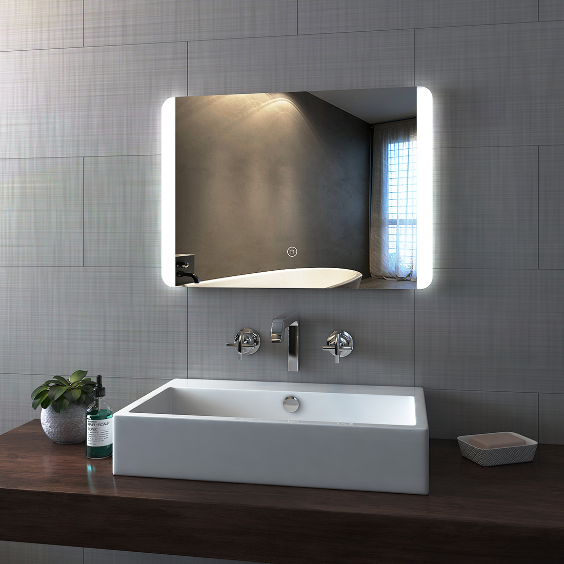 Details About Designe Bathroom Mirror Led Lights Touch Switch Demister Pad Mirrors Wall Hung