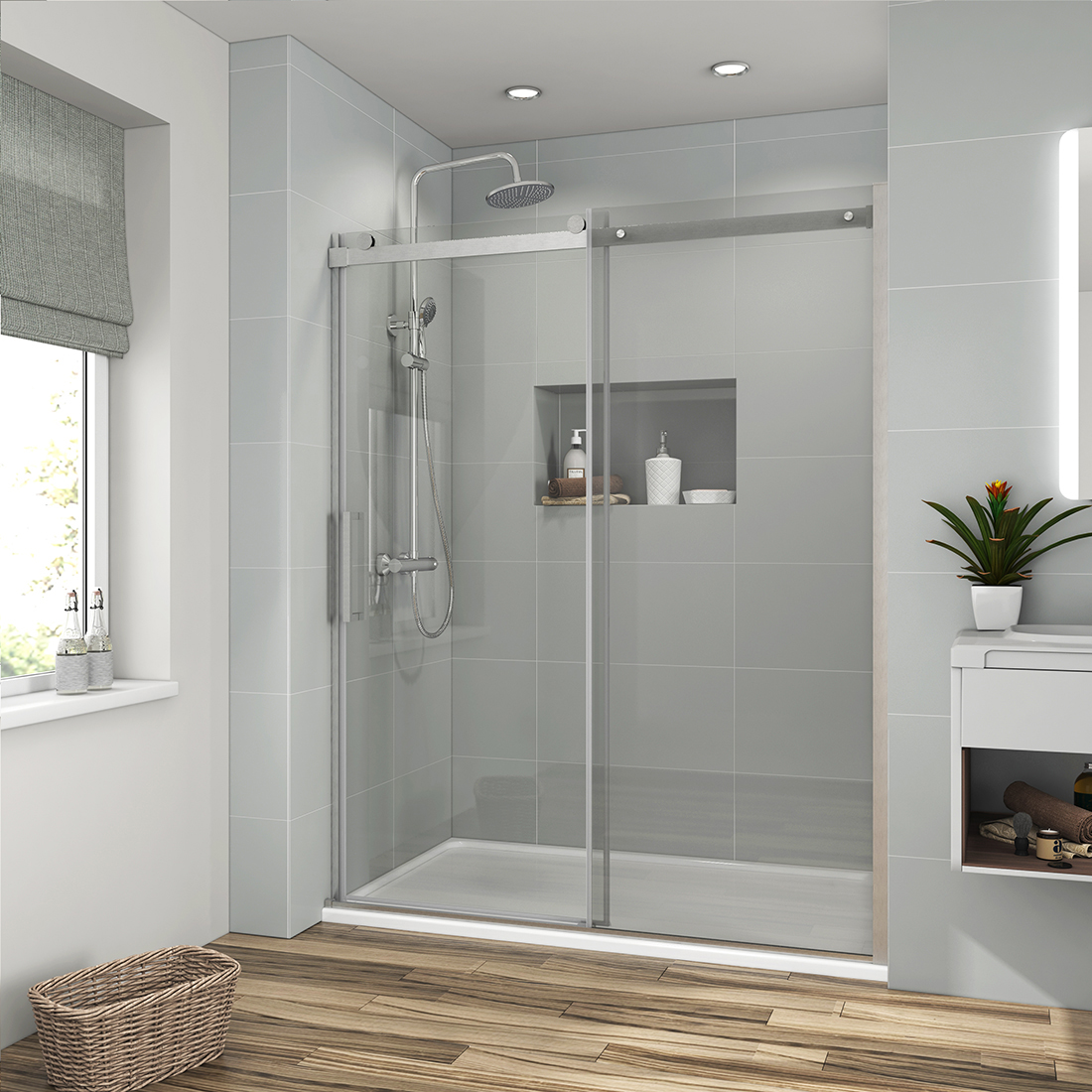 Details About 48 X 72 Frameless Sliding Shower Doors Screen 5 16 Clear Glass Brushed Nickel
