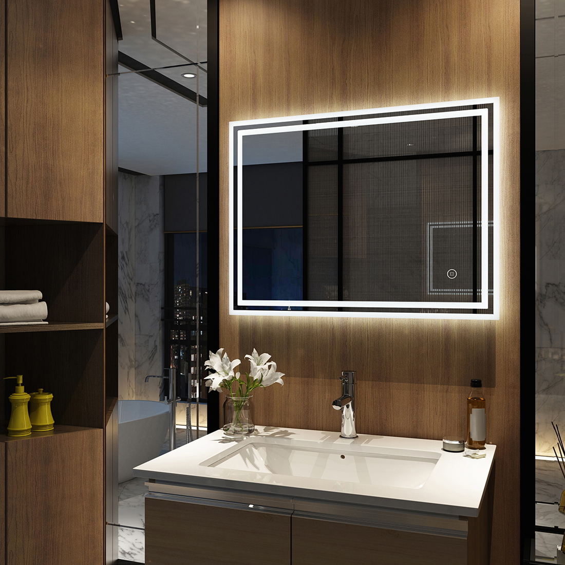 60x80 LED Badezimmerspiegel mit Touch Beschlagfrei Dimmbar Helligkeit Badspiegel