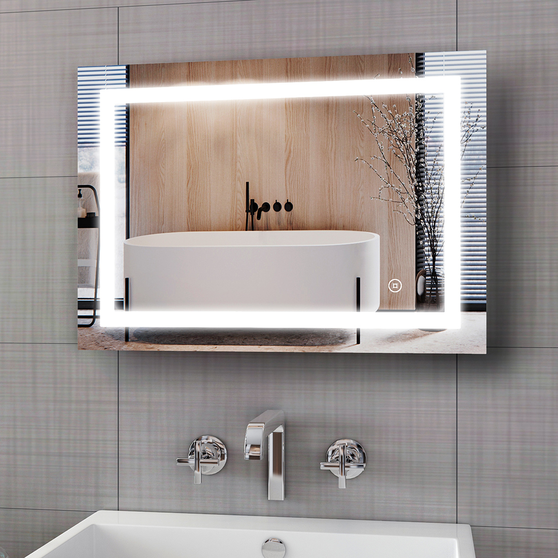 Duschdeluxe 1000x700 mm Illuminated LED Bathroom Mirror with Demister Bathroom Mirrors Light with Touch Switch Demister 