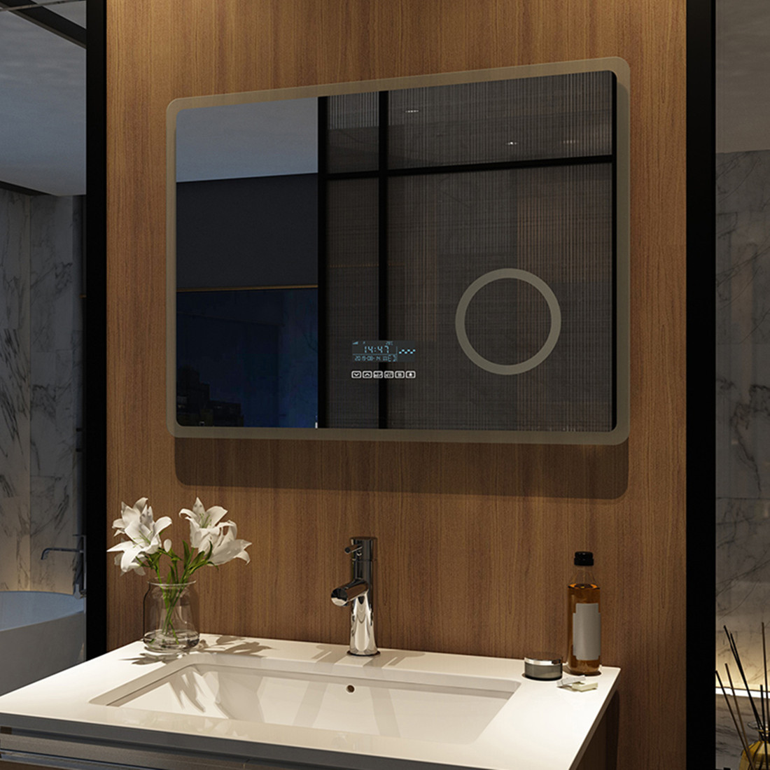 Led Badspiegel Touch Beschlagfrei mit LED BLUETOOTH Uhr Beleuchtung