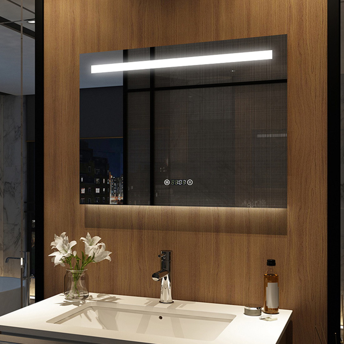 Badspiegel Led mit Uhr Beschlagfrei Touch Badezimmerspiegel Wandspiegel