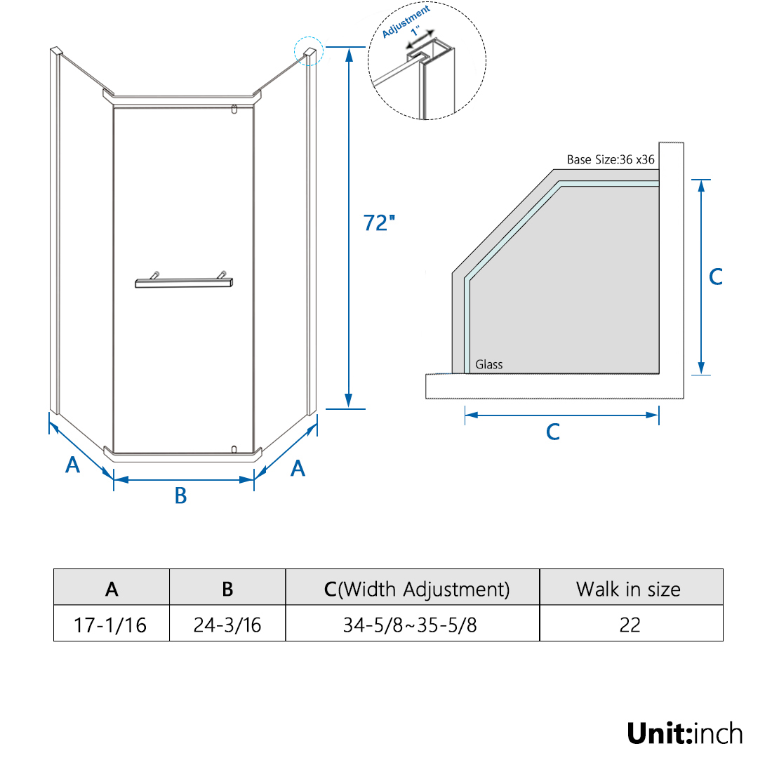 Bath Neo Angle Framed Pivot Corner Shower Enclosure Door Brushed Nickel