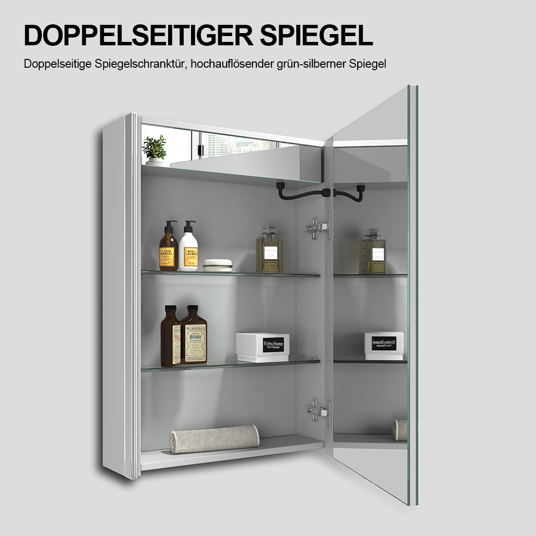 Spiegelschrank LED Badezimmer Spiegelschrank mit Touch Bluetooth Uhr