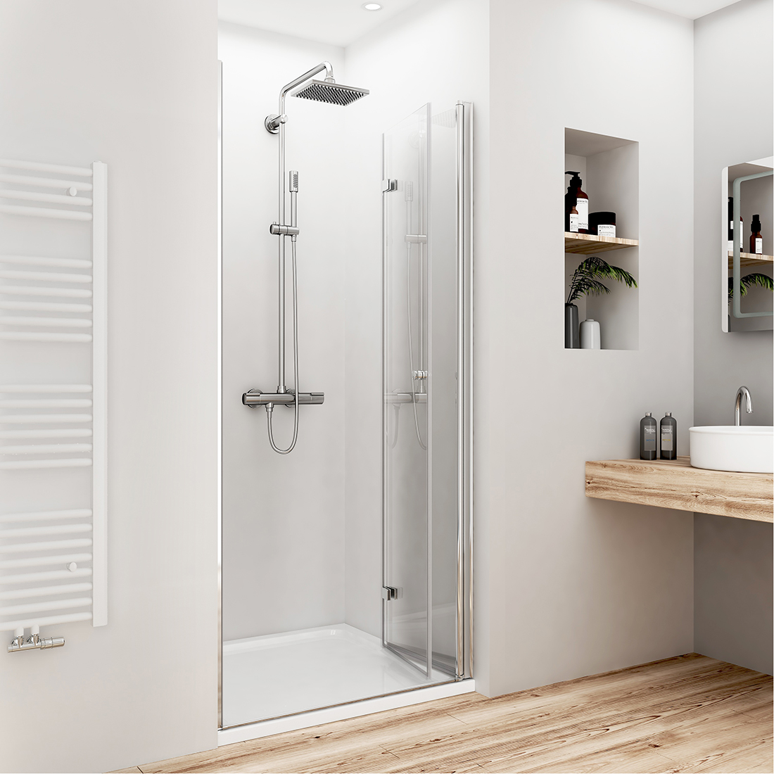 EMKE Duschtür 90cm Schwingtür - 6mm Sicherheitsglas, Höhenverstellbar Bis 185cm