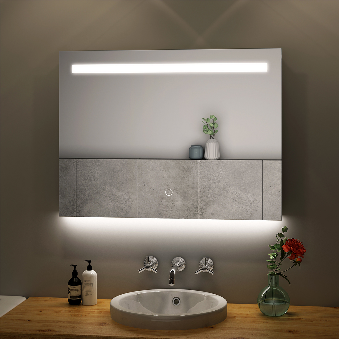 Bathroom LED Mirror Illuminated Lights Bluetooth Speaker Clock Demister
