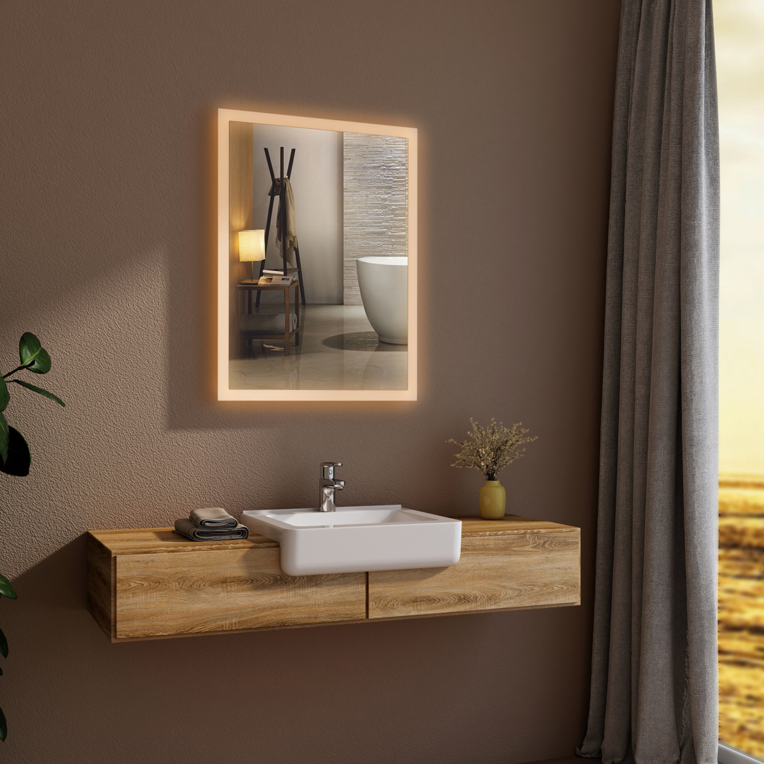 LED Badspiegel Wandspiegel mit Beleuchtung Warmweiß 50x70/60x80/100x60