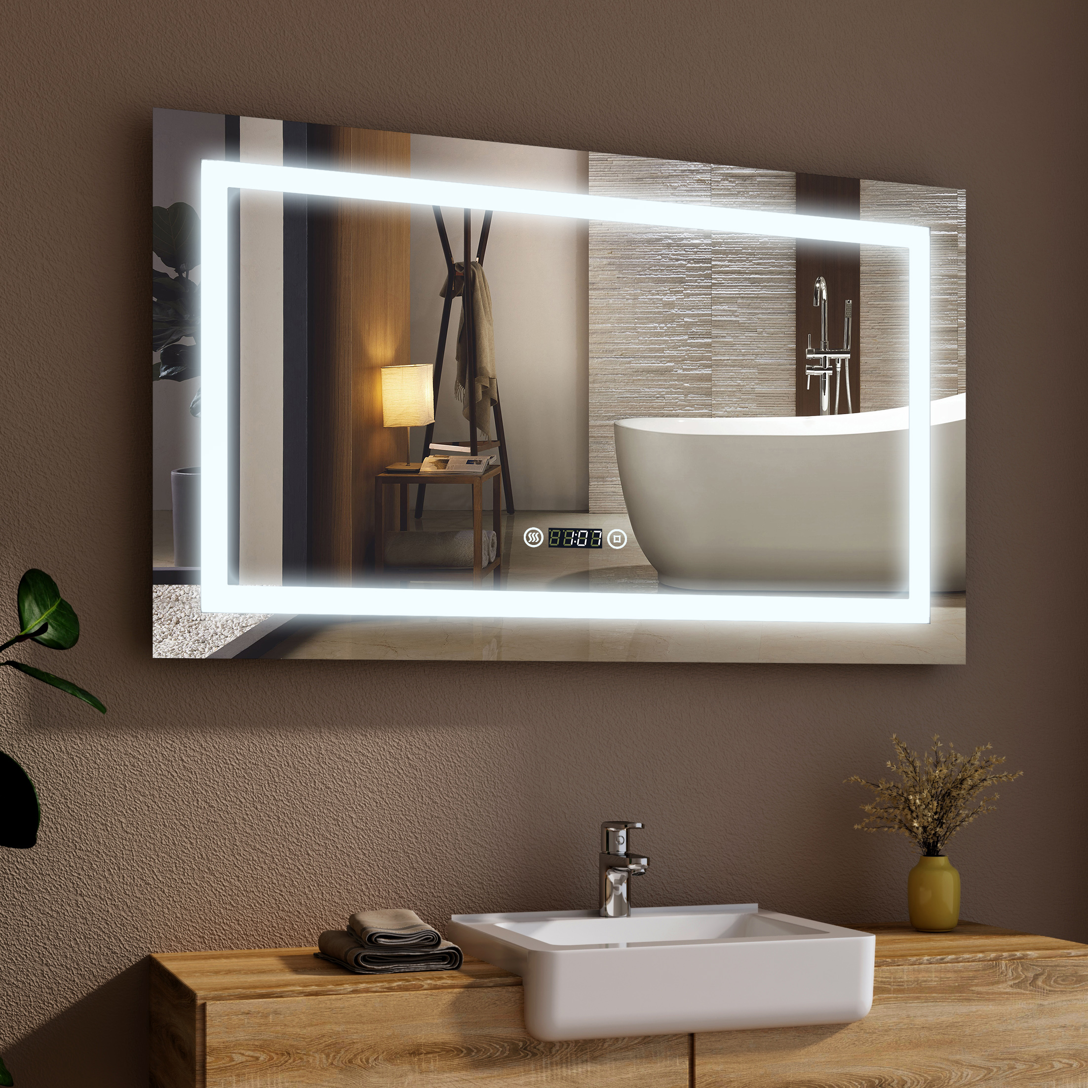 Led Badspiegel Badezimmerspiegel 80x60/100x60 mit Touch Uhr