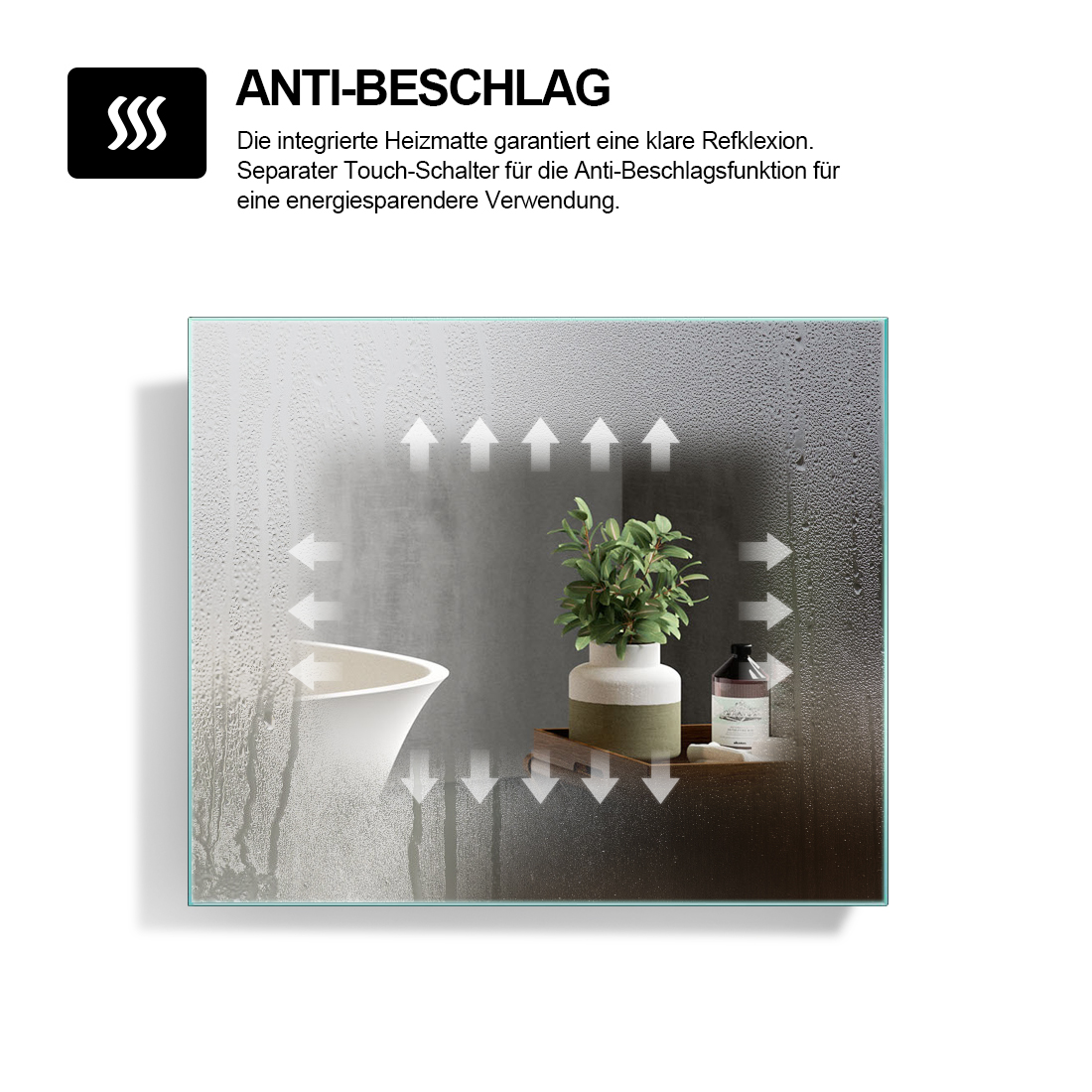 Badezimmerspiegel Touch Beschlagfrei 100x60 cm Badspiegel mit LED
