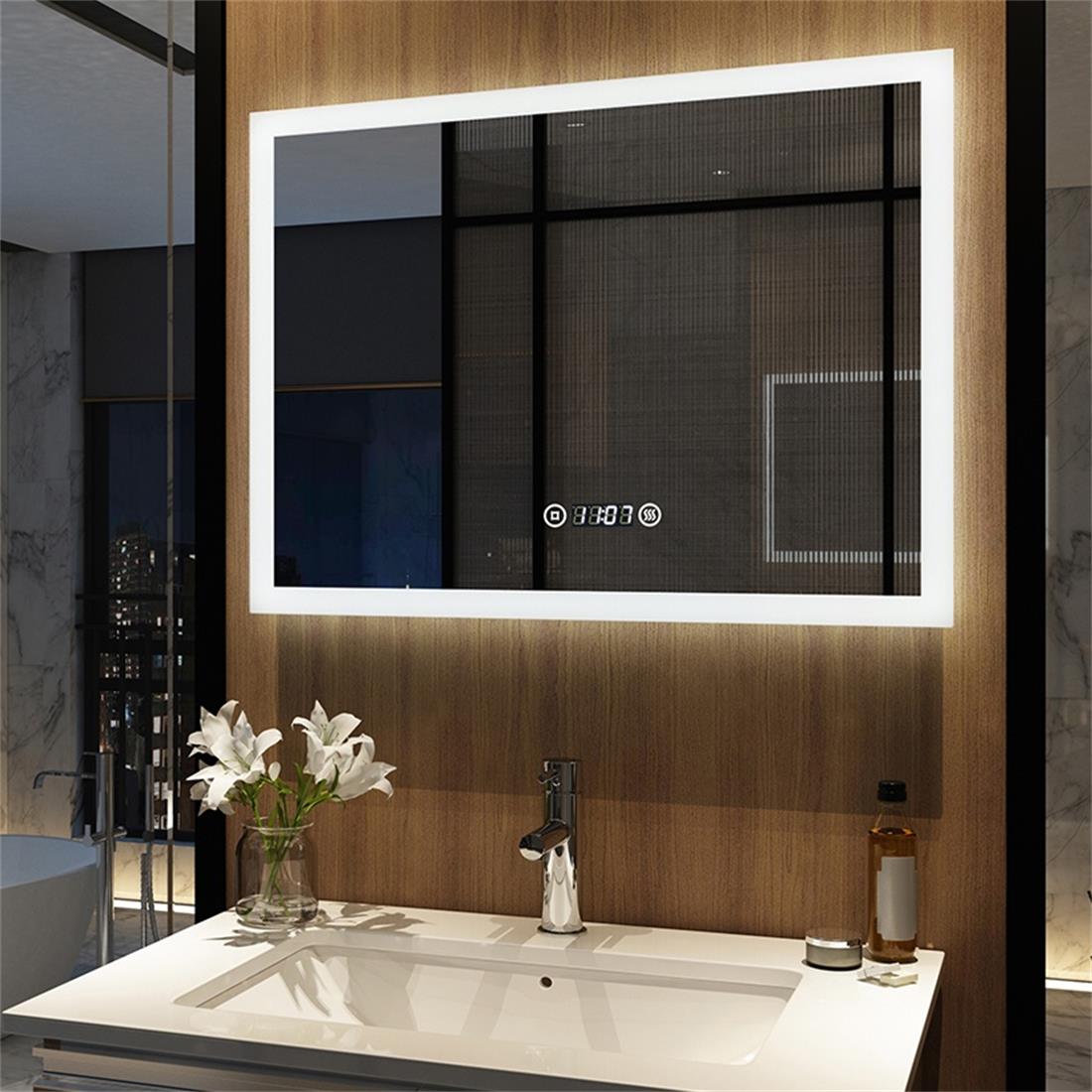 Led Badspiegel Beleuchtung mit Touch Uhr Beschlagfrei Dimmbar