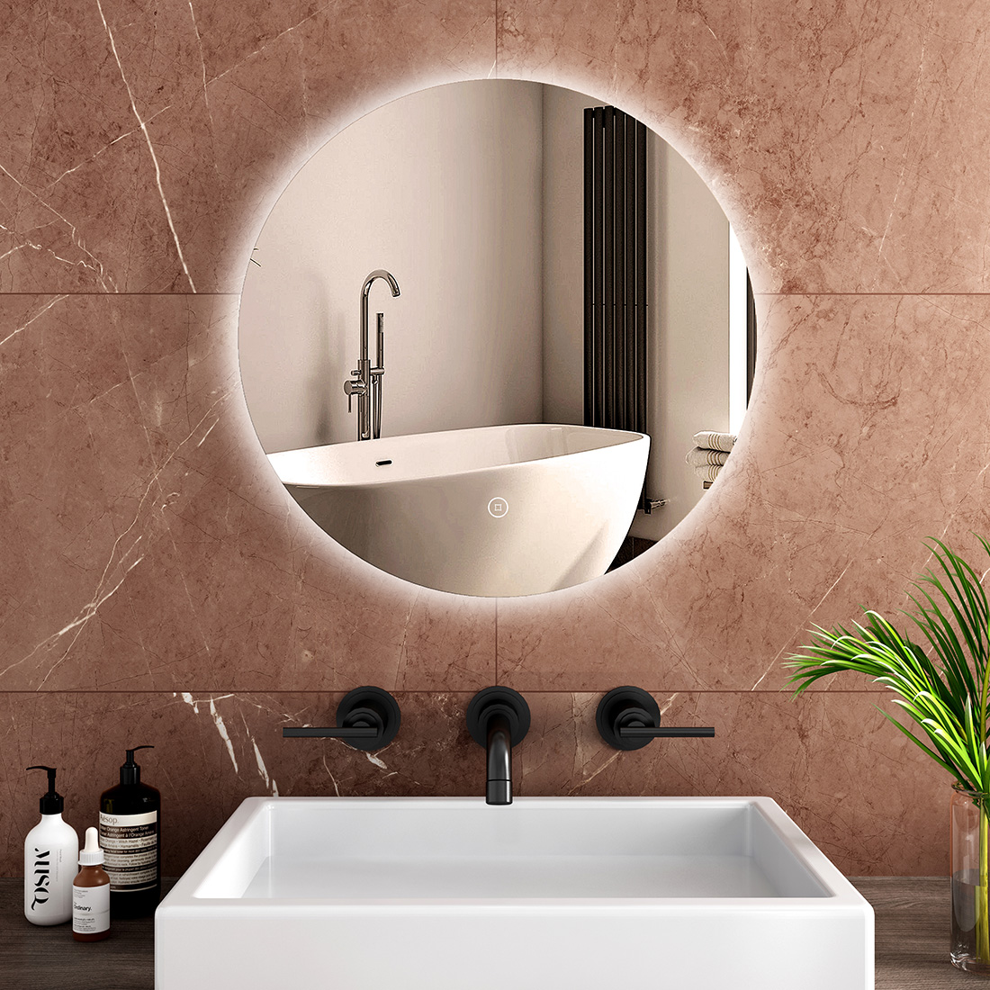 LED Rund Badspiegel mit Touch Badezimmerspiegel 3 Lichtfarben