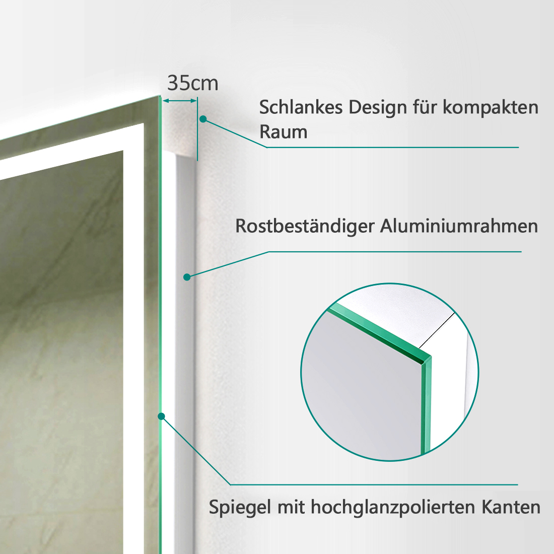 Badezimmerspiegel LED 80x60 cm Beleuchtung mit Beleuchtung Touch