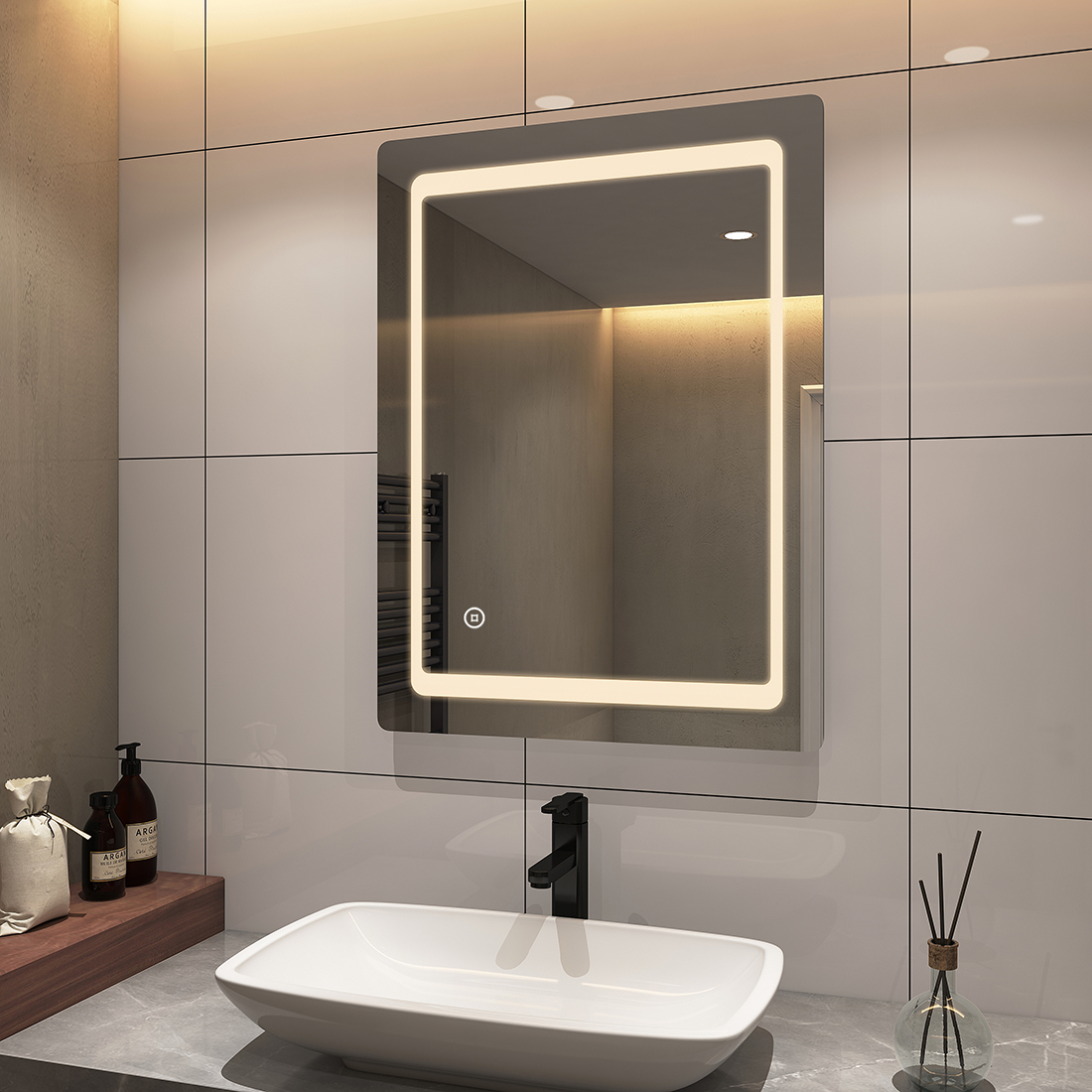 Led Badspiegel 60x80cm Beleuchtung mit Touch Dimmbar 3 Lichtfarben 