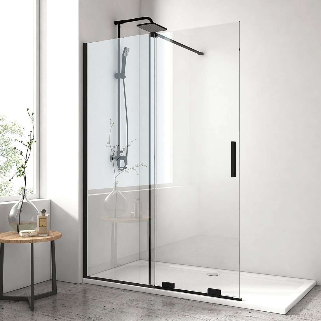 Walk in Duschwand Dusche NANO Glas Duschkabine Schwarz Duschabtrennung 120/140cm | eBay