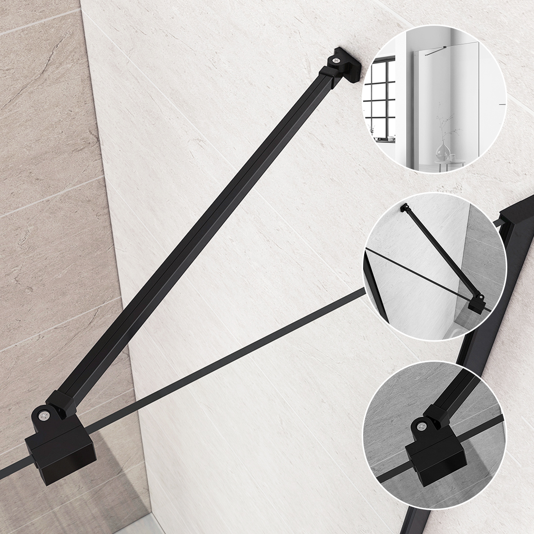 Support Bar Arm for WalkIn Wet Room Shower Screen Panel Glass Angled